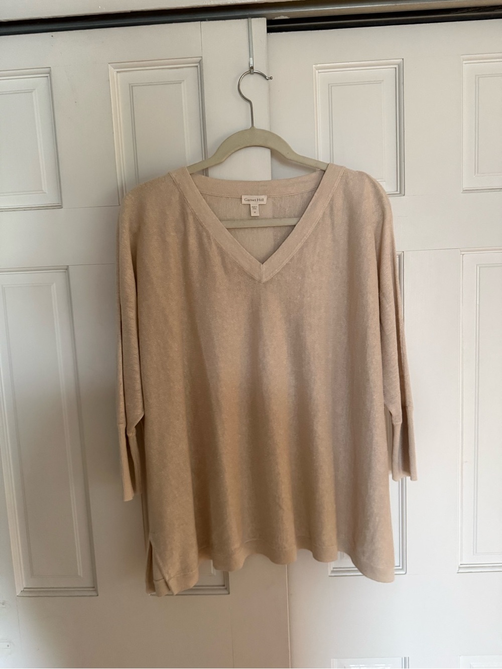 Garnet Hill Beige V-Neck Lightweight Sweater